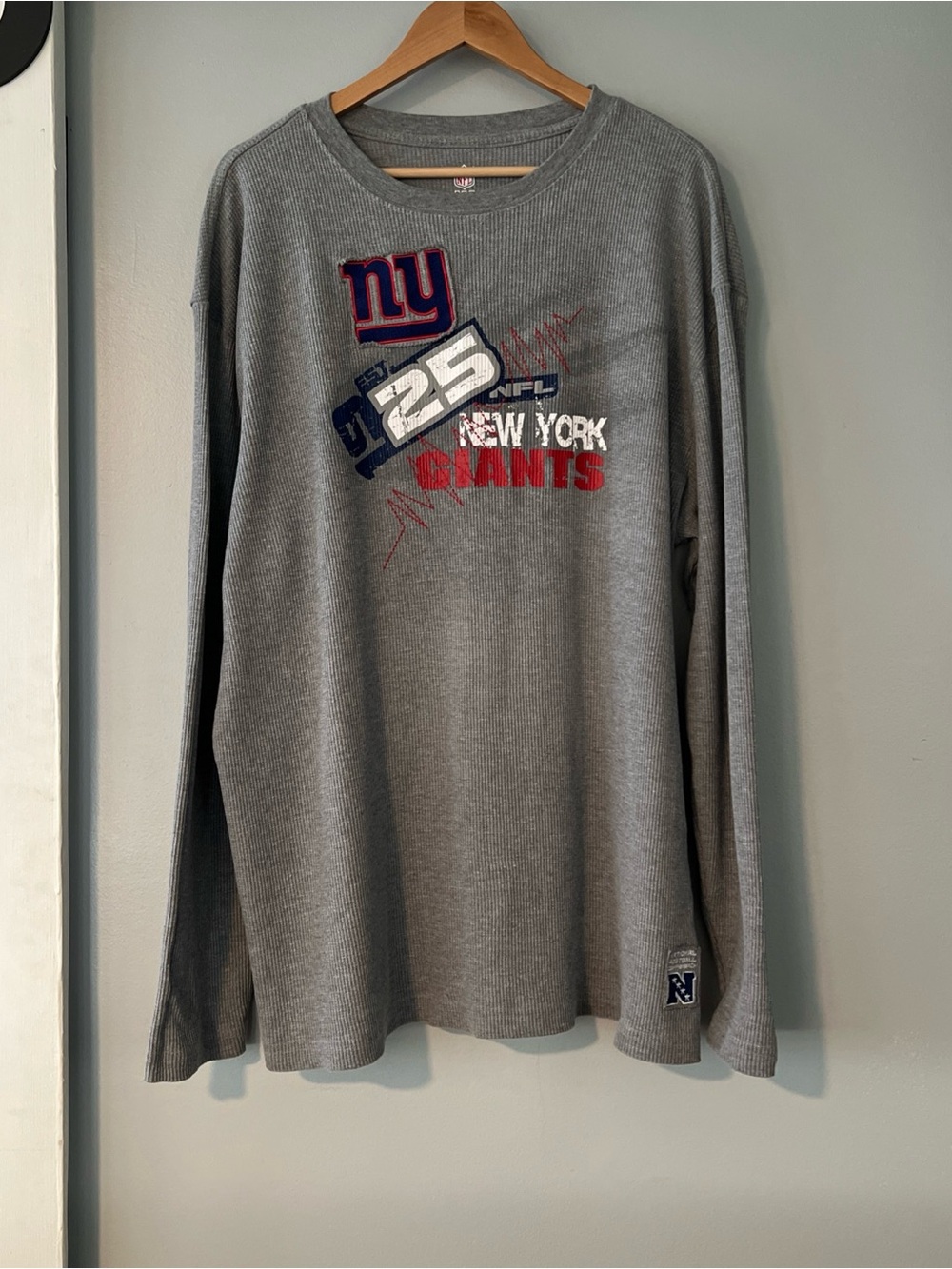 New York Giants Shirt Men’s 4XL Gray Spell Out Logo Long Sleeve NFL Football